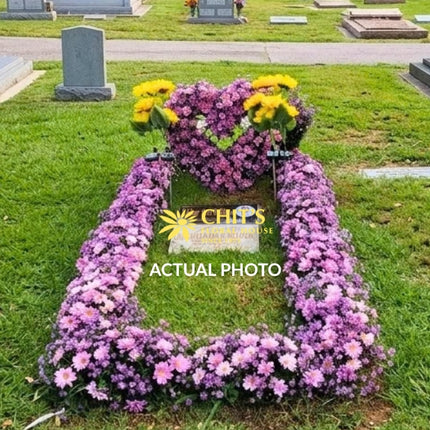 Purple Mum Heart Lawn Grave Frame Set
