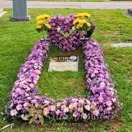 Purple Mum Heart Lawn Grave Frame Set