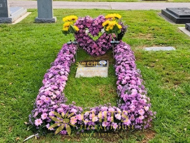 Purple Mum Heart Lawn Grave Frame Set