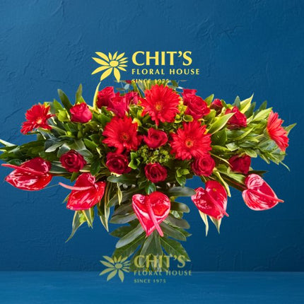 Red Gerbera & Rose Memorial Lawn Floral Spray