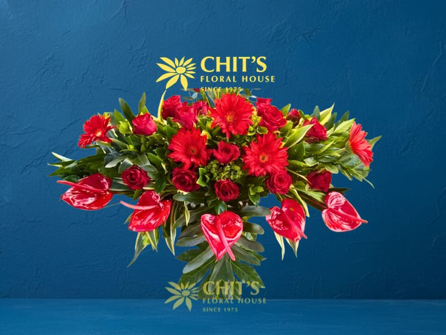 Red Gerbera & Rose Memorial Lawn Floral Spray