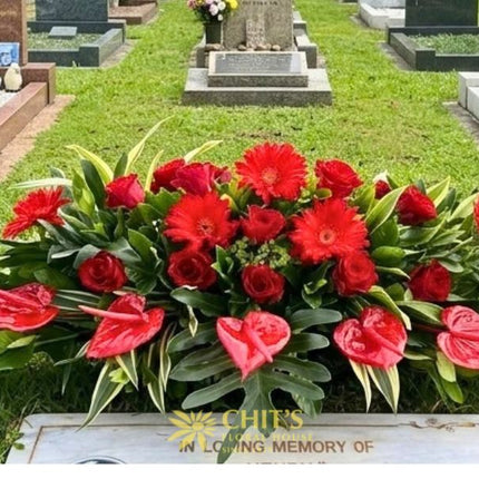 Red Gerbera & Rose Memorial Lawn Floral Spray