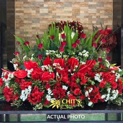 Red Rose and Anthurium Mausoleum Floral Arrangement