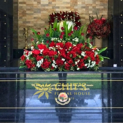 Red Rose and Anthurium Mausoleum Floral Arrangement
