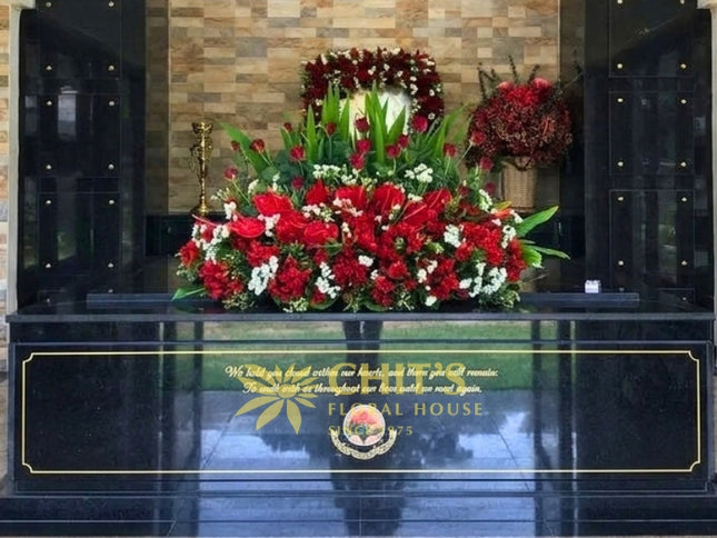 Red Rose and Anthurium Mausoleum Floral Arrangement
