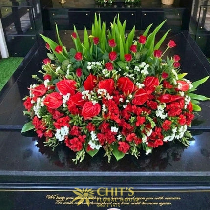 Red Rose and Anthurium Mausoleum Floral Arrangement