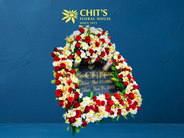 Red and White Rose Headstone Memorial Frame