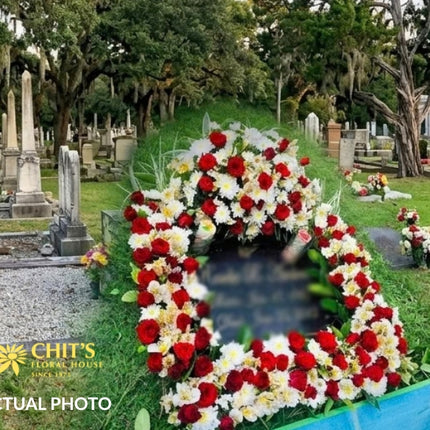 Red and White Rose Headstone Memorial Frame