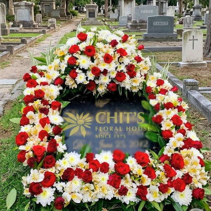 Red and White Rose Headstone Memorial Frame
