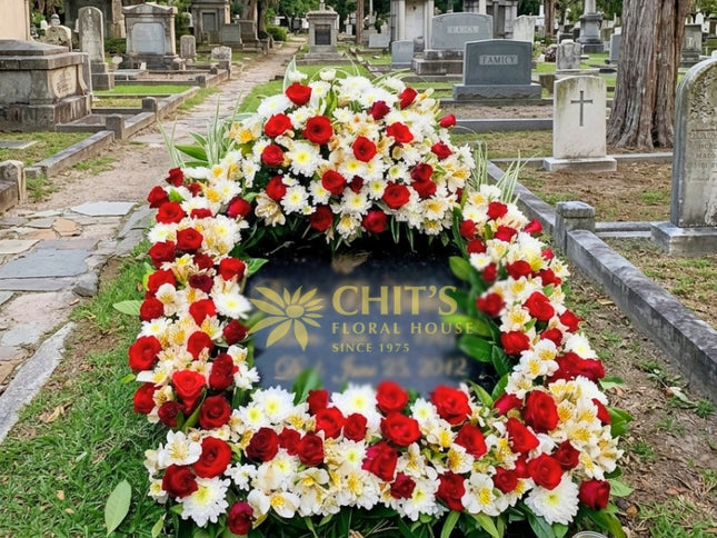 Red and White Rose Headstone Memorial Frame