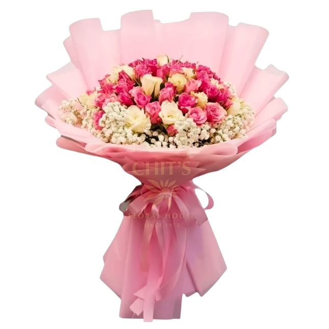 Luxurious Rosy Reverie bouquet with pink and white roses