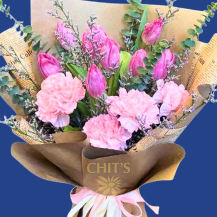 Rustic Tulip Harmony bouquet with tulips and carnations