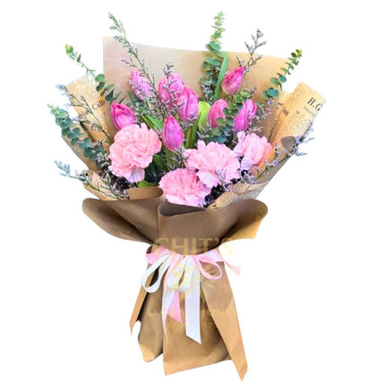 Rustic Tulip Harmony bouquet with tulips and carnations