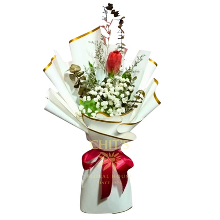 Single tulip bouquet with imported accents