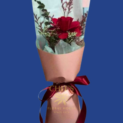 Singular Scarlet Woodrose single wooden rose bouquet