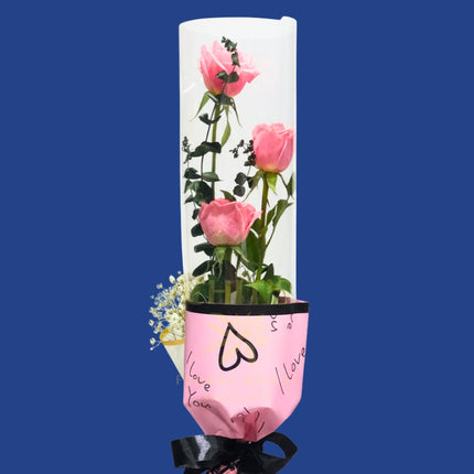 Simple three rose bouquet with fillers for romantic occasions