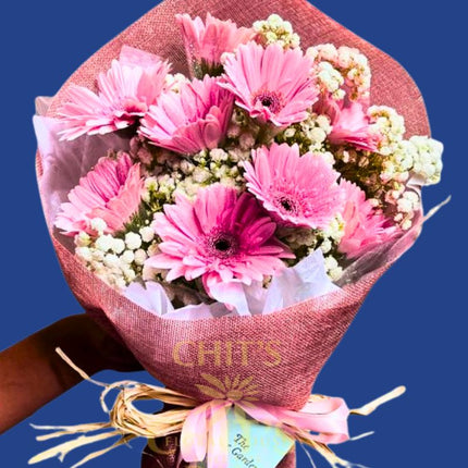 Sophisticated Citrus Bloom gerbera flower bouquet with imported accents