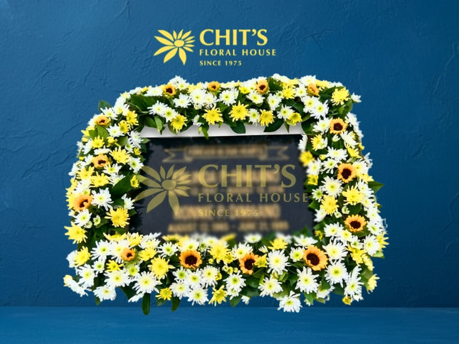 Sunflower and White Anthurium Headstone Memorial Frame