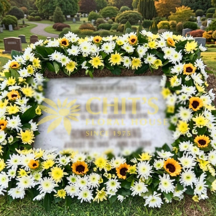 Sunflower and White Anthurium Headstone Memorial Frame