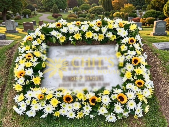 Sunflower and White Anthurium Headstone Memorial Frame