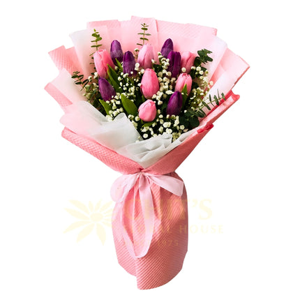 Swanky Dutch Muse bouquet with 12 tulips and imported floral fillers