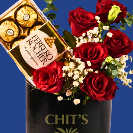Sweetheart’s Ebony Box rose and Ferrero Rocher chocolate gift box