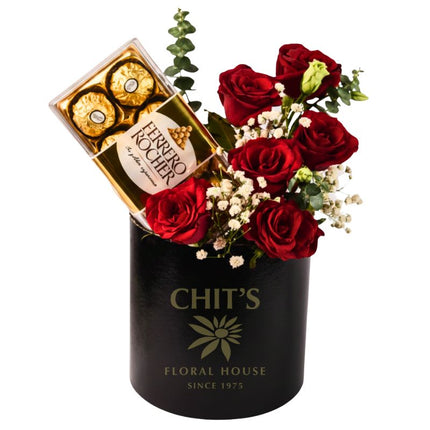 Sweetheart’s Ebony Box rose and Ferrero Rocher chocolate gift box