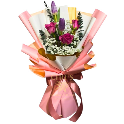 Tulip and rose bouquet with imported fillers
