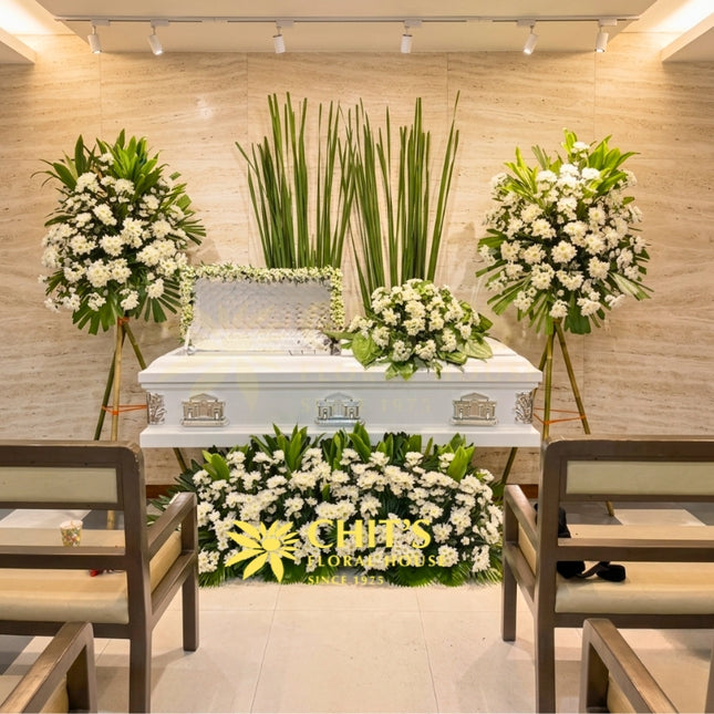 Verdant White casket flower set with white mums Philippines