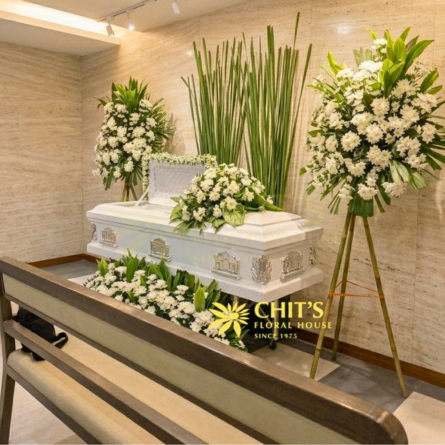 Verdant White casket flower set with white mums Philippines