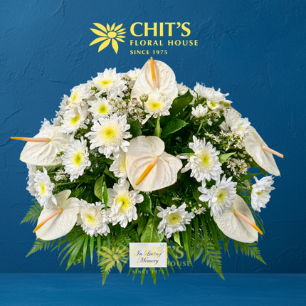 Pure Rest – White Anthurium & Chrysanthemum Casket Spray