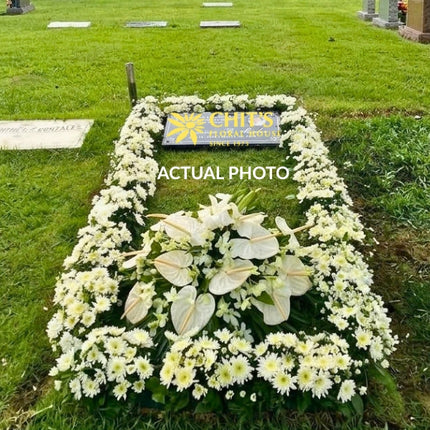 White Anthurium and Orchid Lawn Grave Frame Set