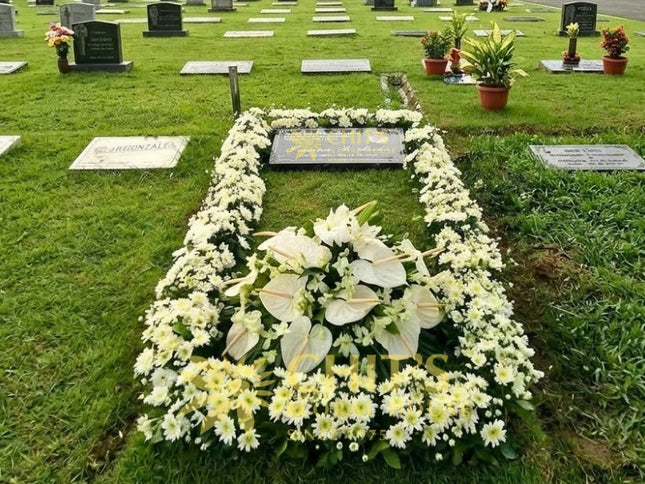 White Anthurium and Orchid Lawn Grave Frame Set