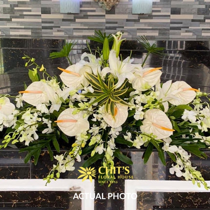White Anthurium and Orchid Mausoleum Floral Arrangement