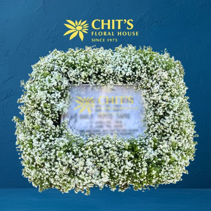 White Baby’s Breath Headstone Memorial Frame