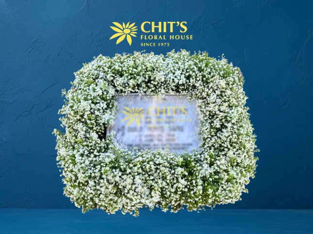 White Baby’s Breath Headstone Memorial Frame
