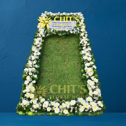 White Rose and Mum Lawn Grave Frame Set