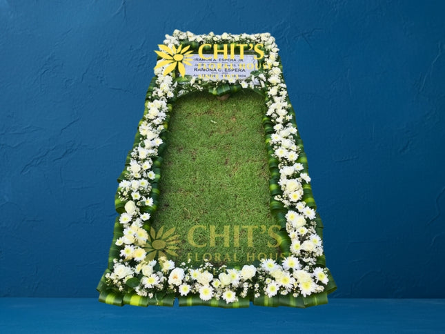 White Rose and Mum Lawn Grave Frame Set