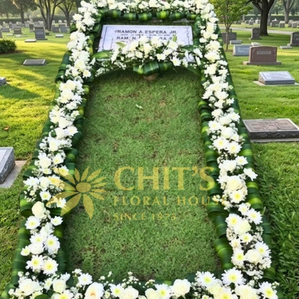 White Rose and Mum Lawn Grave Frame Set