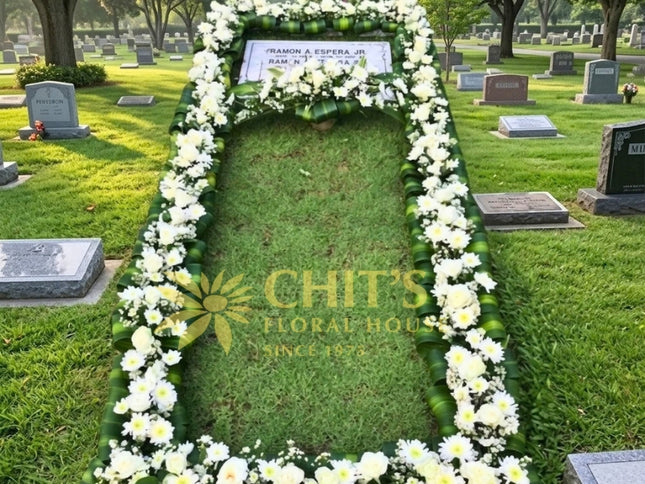 White Rose and Mum Lawn Grave Frame Set