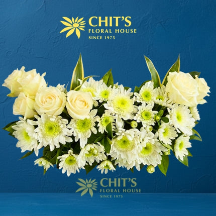 Ivory Devotion – White Rose &amp; Chrysanthemum Columbarium Flowers