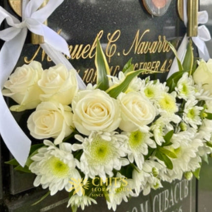 Ivory Devotion – White Rose &amp; Chrysanthemum Columbarium Flowers
