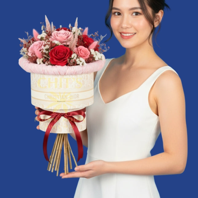 Elegant wooden and dried flower arrangement with natural accents